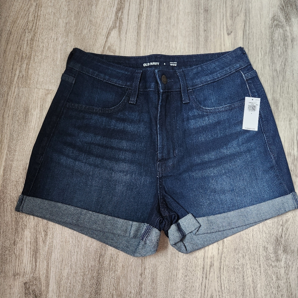 Old Navy Women's Dark Blue Jean Shorts High Rise Wow Size 4